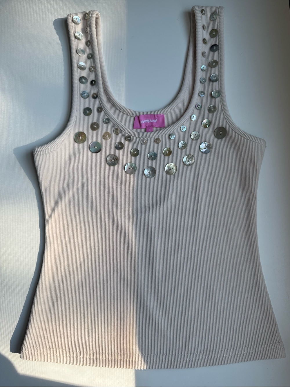 Edikted Cream Ribbed Tank Top - Picture 1 of 2
